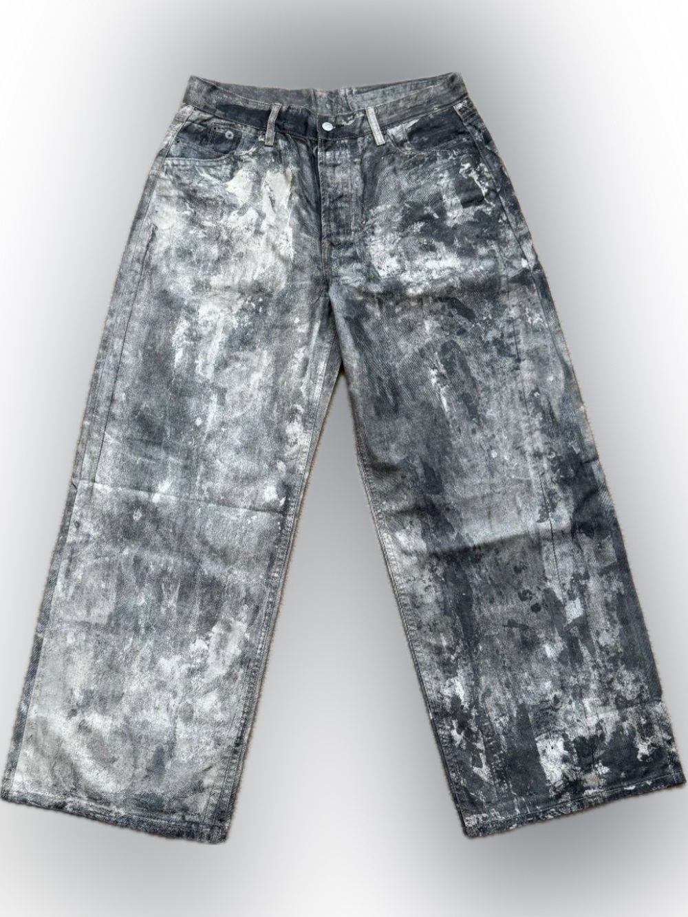 Acne Wide-Leg Gray Paint-Splatter Jeans